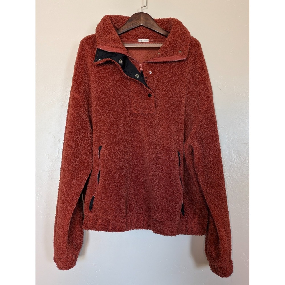 In Good State Sherpa Pullover Women 3XL Rust Orange Mock Neck Snap Zip Fleece